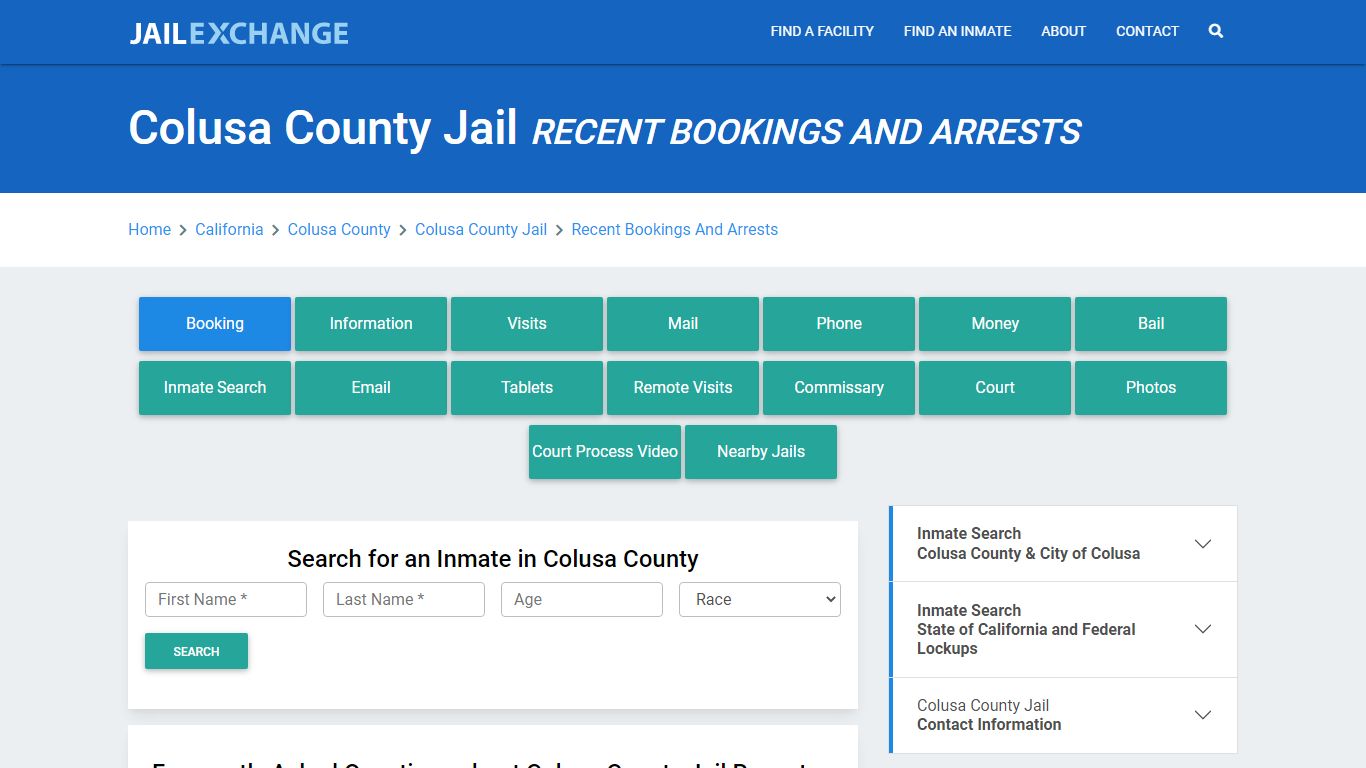 Colusa County Jail Recent Bookings And Arrests - Jail Exchange