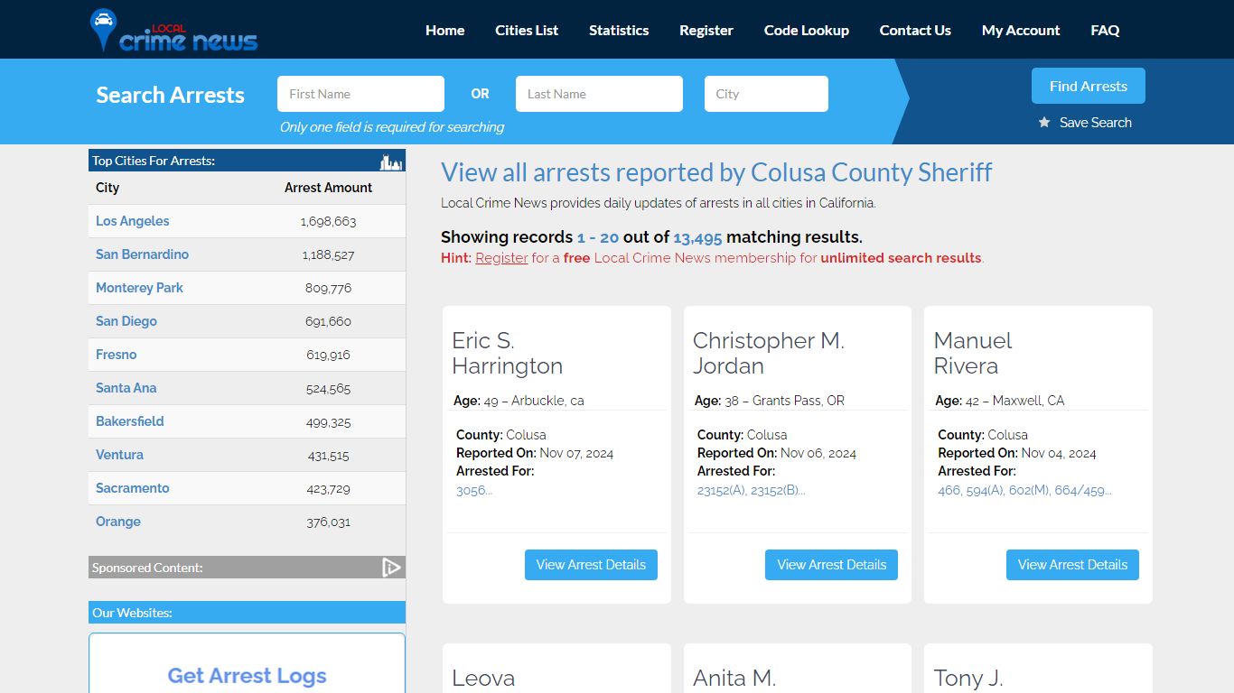 Arrests reported by Colusa County Sheriff | Local Crime News